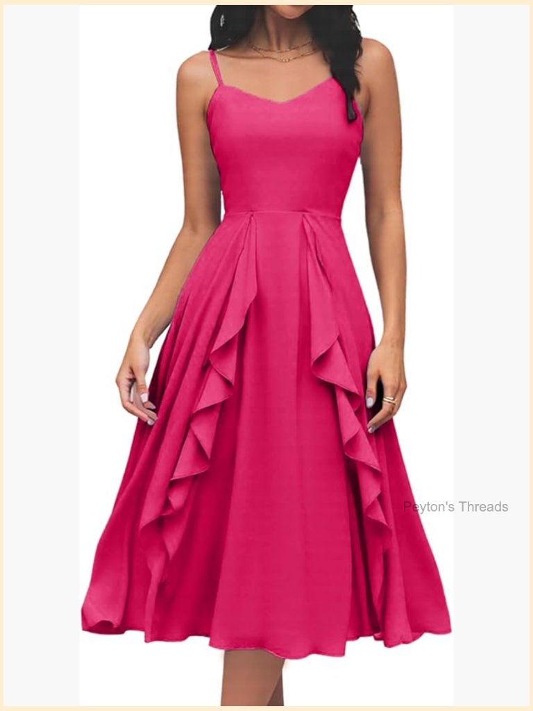 Elegant Chiffon Midi Dress Strapless A-Line Ruffle Formal Wedding Guest